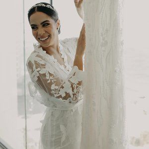 Petal Lace Robe | White Lace Bridal robe